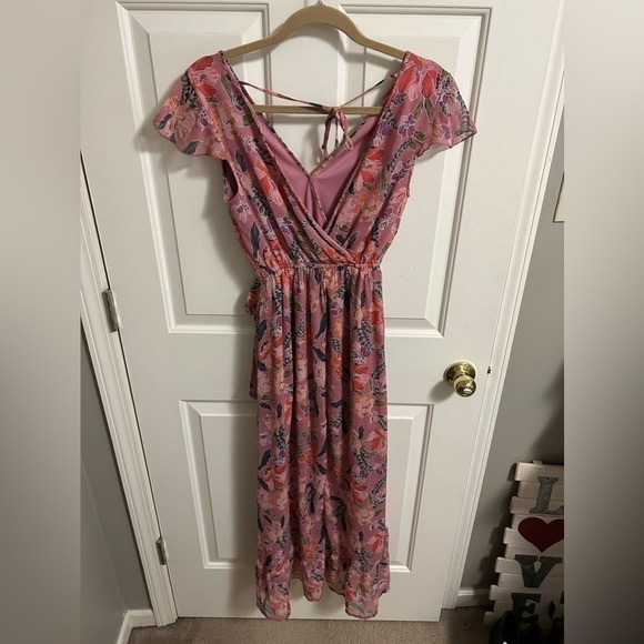 Band Of Gypsies Dress XS Floral  V Neck Maxi Flutter Sleeve - Picture 3 of 5